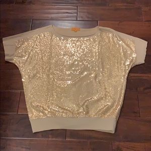Gold, work once, short sleeve sequined sweatshirt